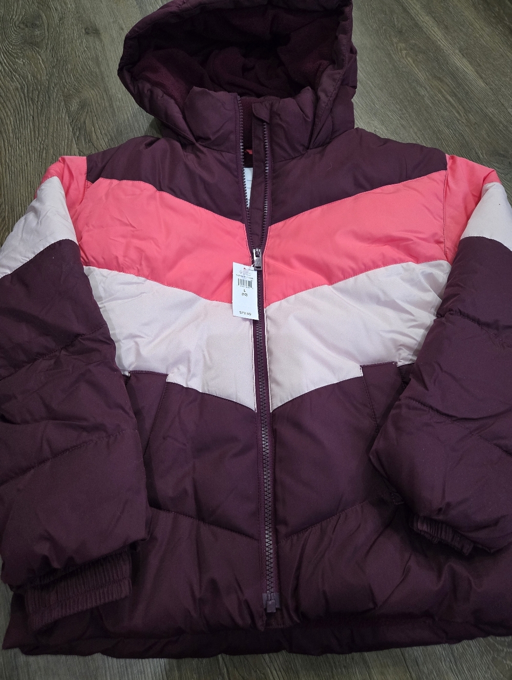 GAP Girls Burgundy, Pink & Light Pink Chevron Puffer Jacket